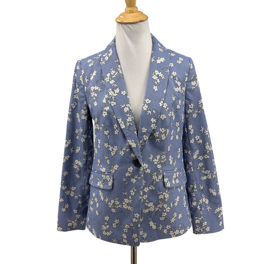 Talbots Blazer Womens 2P Petite Floral Jacquard Weave Tailored One Button Notch